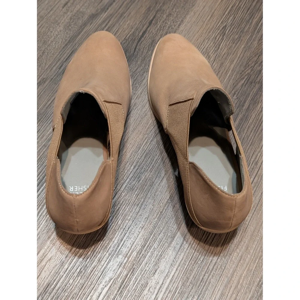 Eileen Fisher Perry Leather Ankle Booties Side Elastic‎ Heel Tan Size 8.5